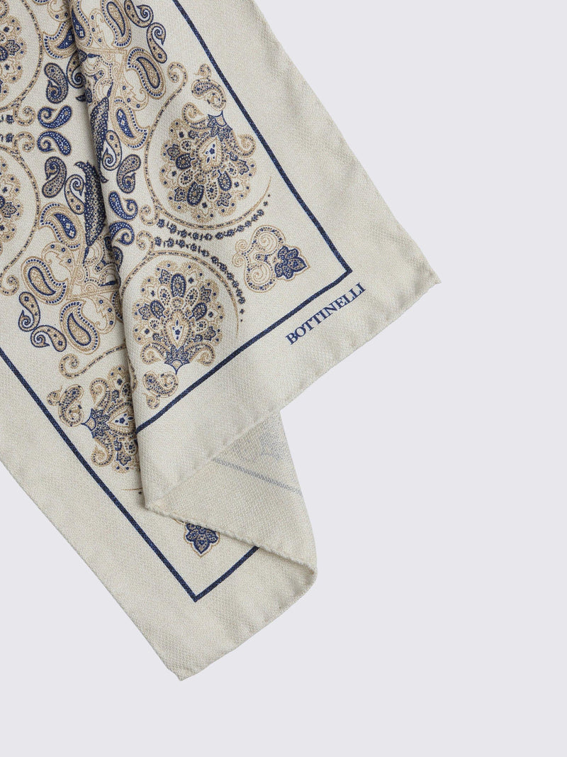 Moss Italian paisley pocket square neutral, imported from the UK