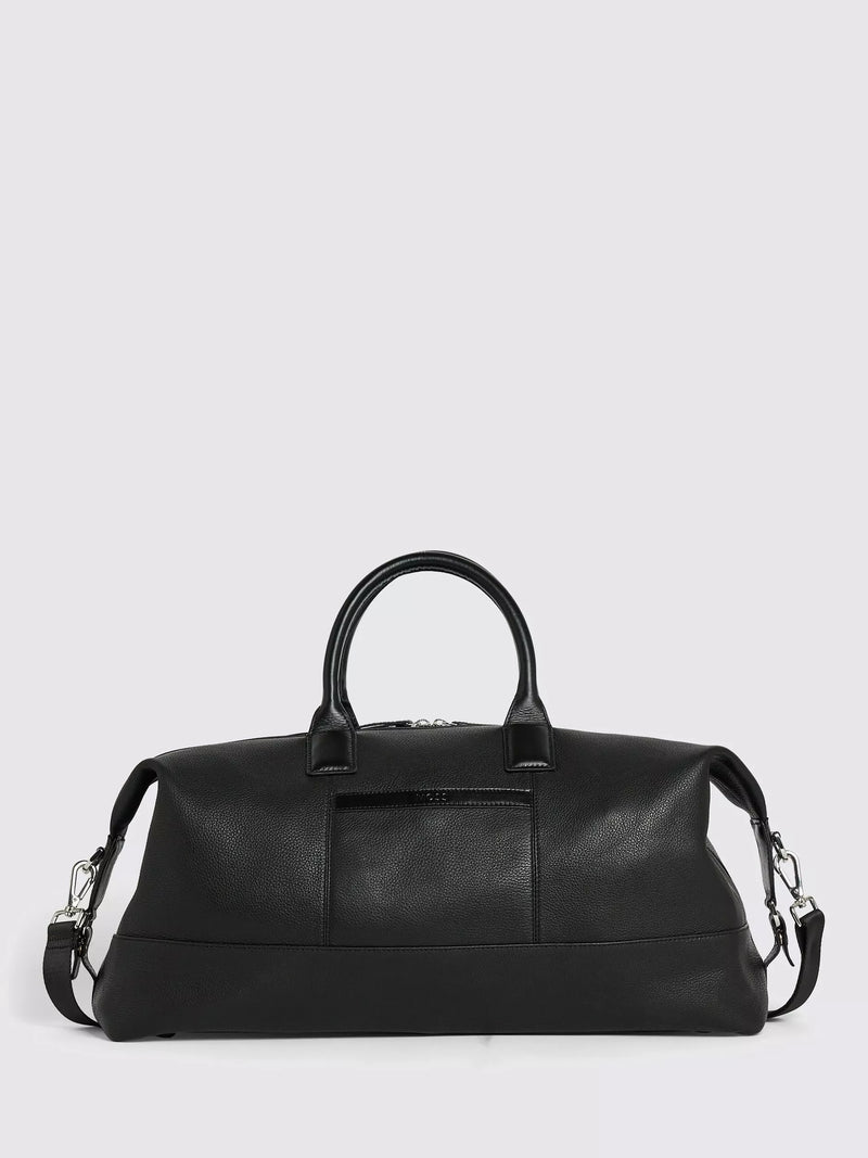 Moss grained leather holdall in black, British brand