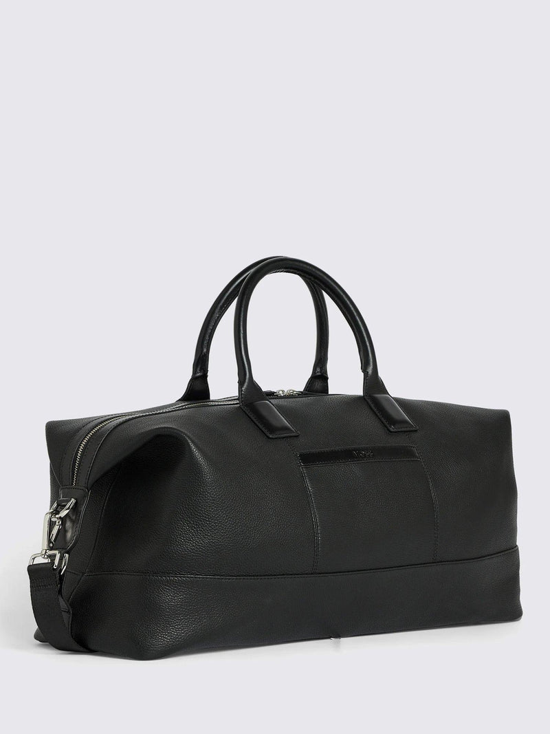 Moss grained leather holdall in black, British brand