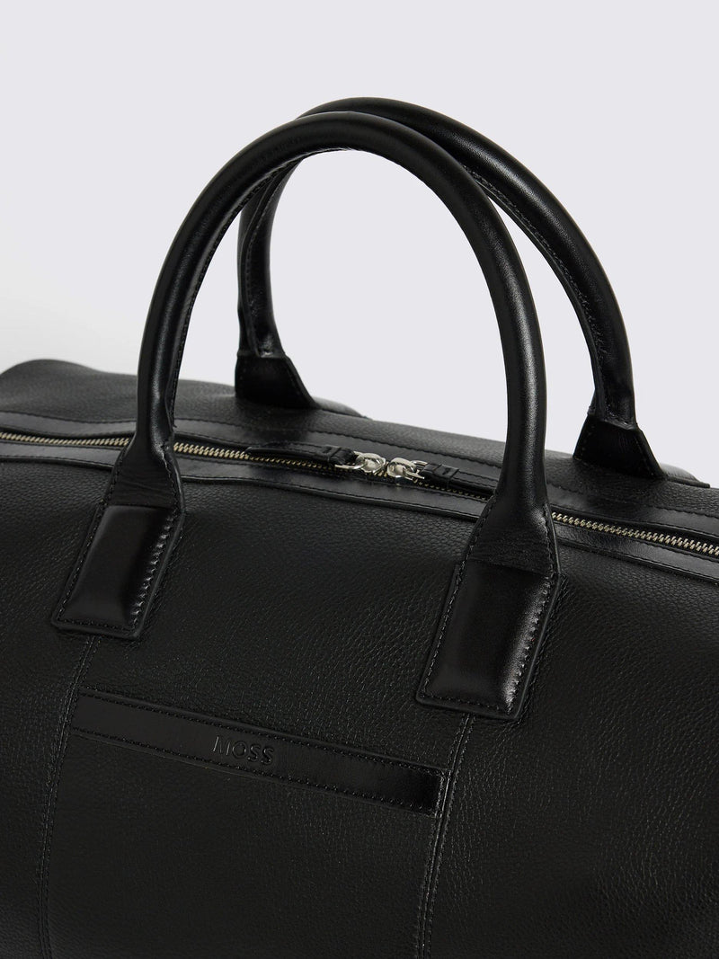 Moss grained leather holdall in black, British brand
