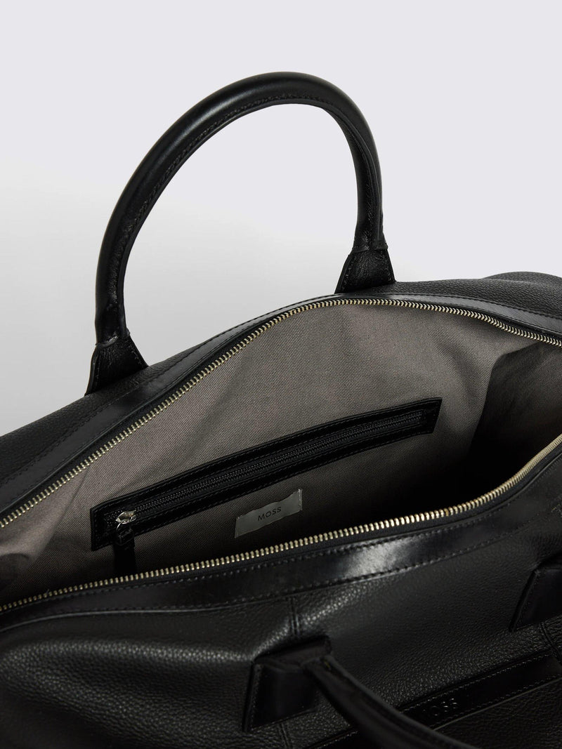 Moss grained leather holdall in black, British brand