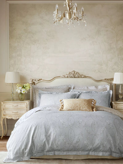 John Lewis Historic Royal Palaces Tijou Porcelain Blue 250 Thread Count Duvet Cover Set (Double)- Buy online at McGrocer