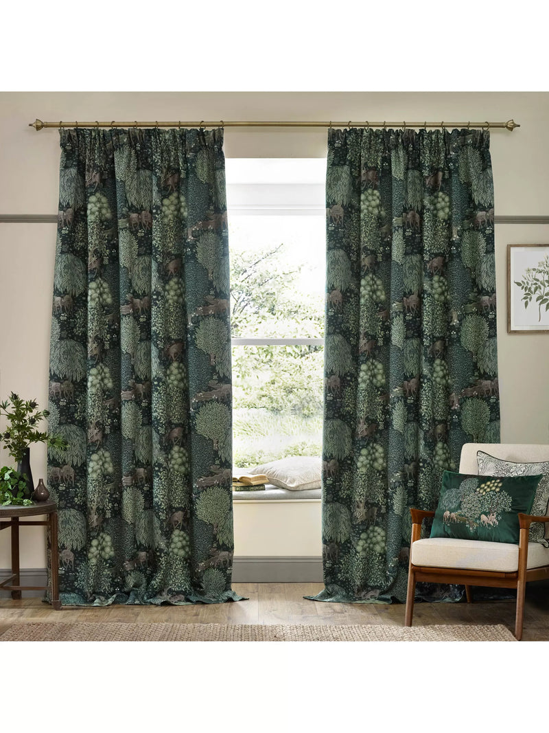 Morris & Co. Brook curtains forest green jacquard - British product