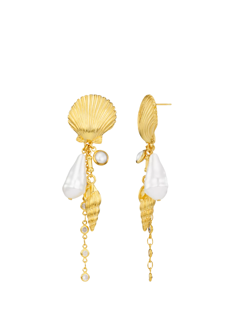 Orelia shell and pearl drop earrings gold plated, imported from the UK