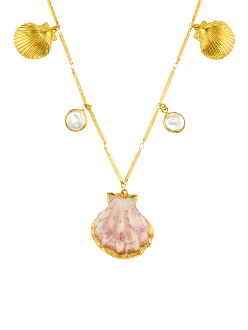 Orelia shell and pearl charm necklace pale gold - British product