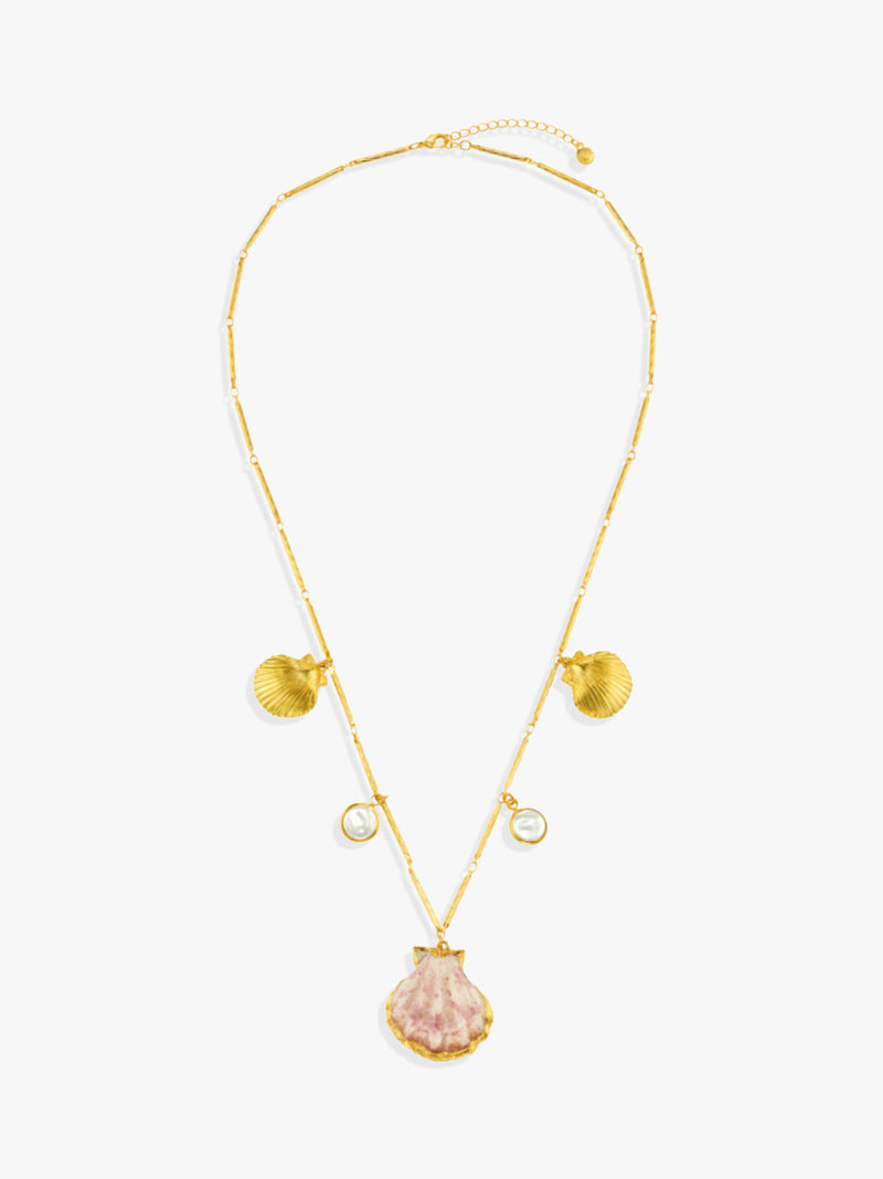 Orelia shell and pearl charm necklace pale gold - British product