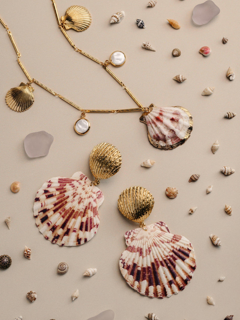 Orelia shell and pearl charm necklace pale gold - British product