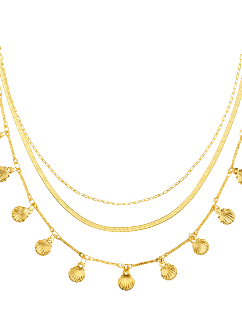 Orelia shell fringe 3-row necklace pale gold, UK version