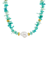 John Lewis Orelia Statement Coral Chip and Pearl Necklace, Gold/Blue- Buy online at McGrocer
