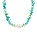 Orelia statement necklace with blue coral chips and pearls, gold plated, UK version