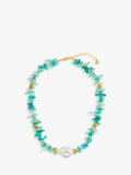 Orelia statement necklace with blue coral chips and pearls, gold plated, UK version