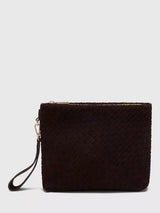 John Lewis Whistles Avah Woven Suede Clutch Bag, Chocolate- Buy online at McGrocer