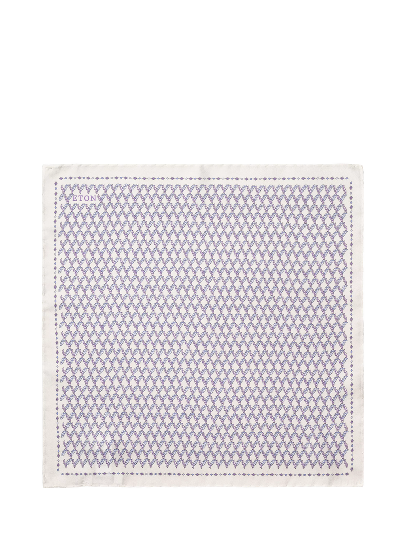 Eton silk twill pocket square leaf motif white, UK version