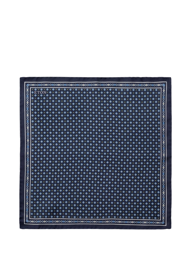 Eton silk twill floral print pocket square navy - British product
