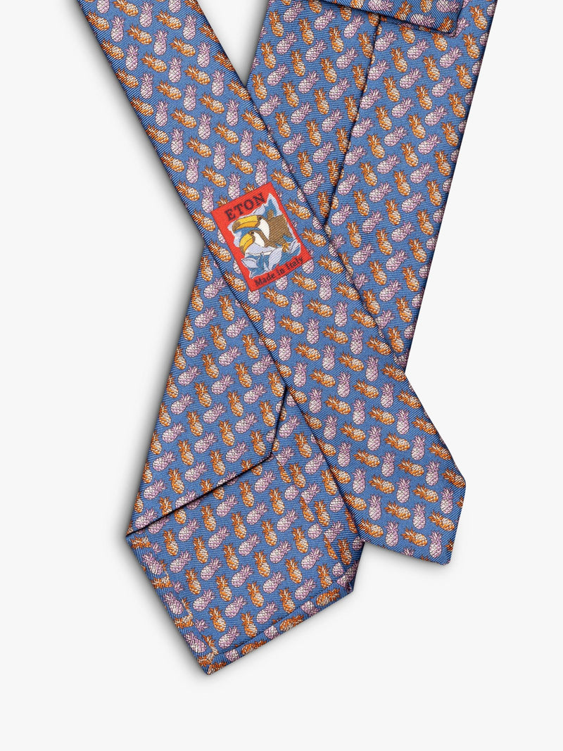 Eton blue silk twill tie with pineapple motif - British product