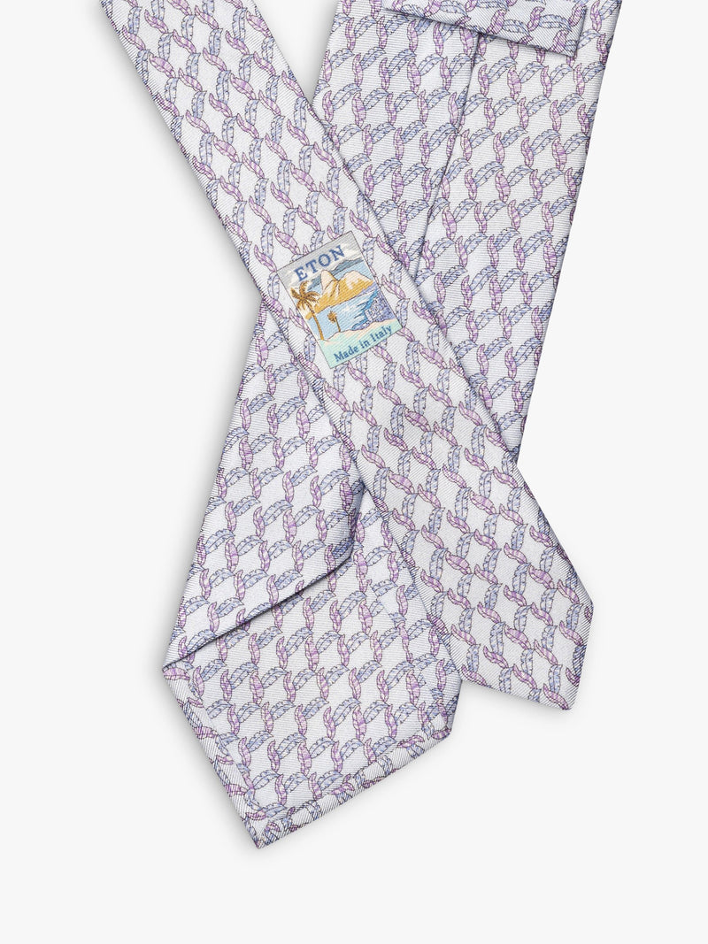 Eton blue leaf motif silk tie 80cm - British product