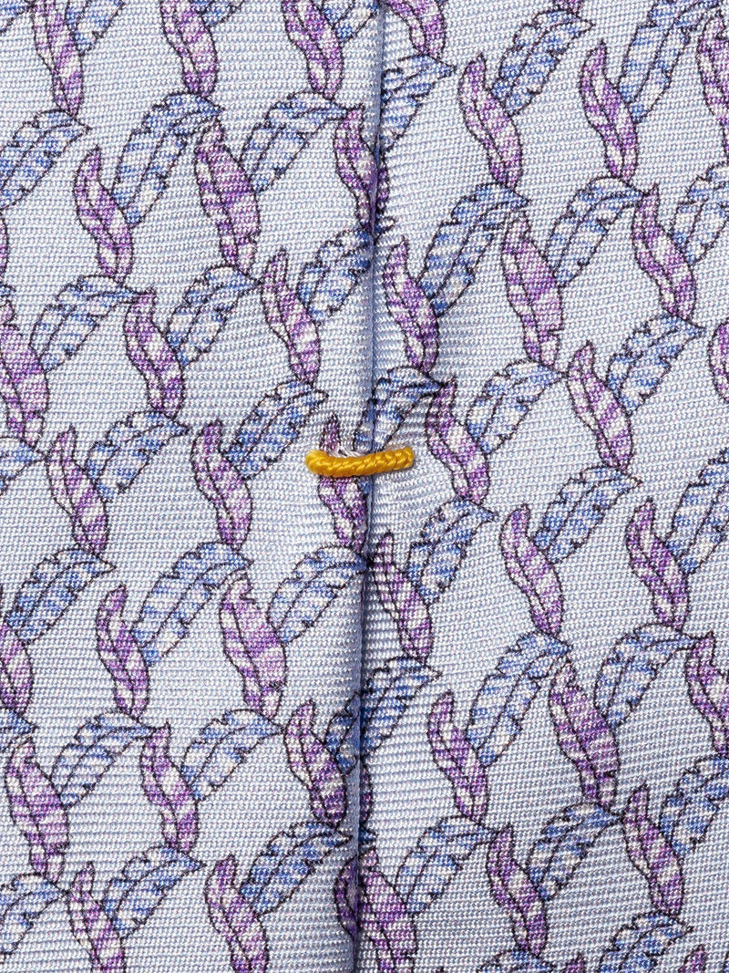 Eton blue leaf motif silk tie 80cm - British product