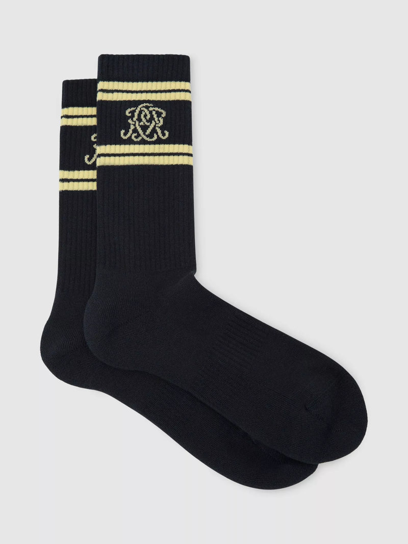 Reiss Maurice Logo Embroidered Ribbed Crew Socks