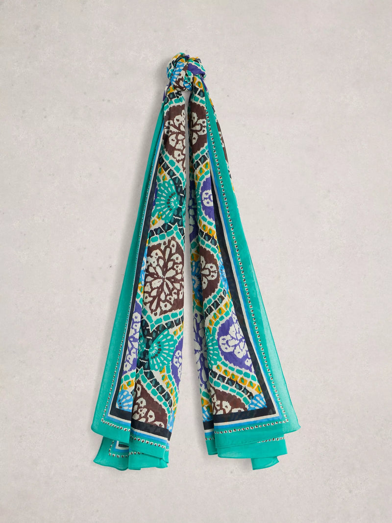 White Stuff blue multi organic cotton scarf (British brand)