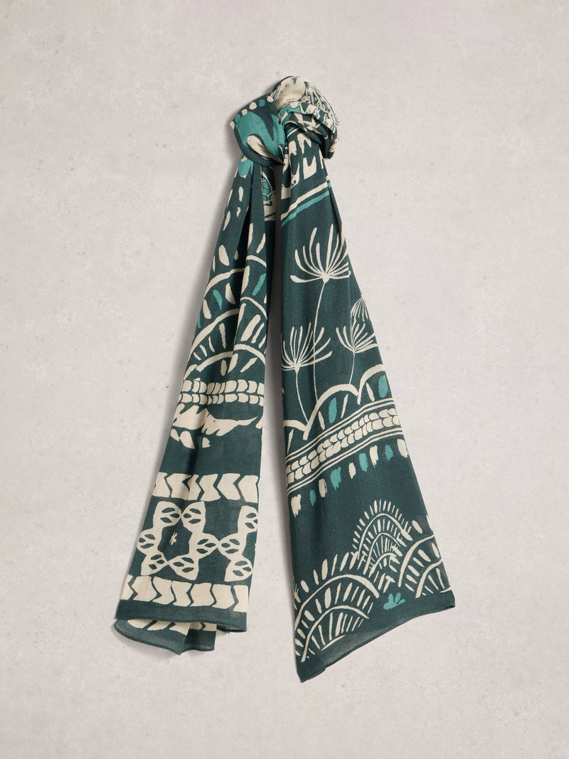 White Stuff Lily Floral Bird scarf green multi - British product