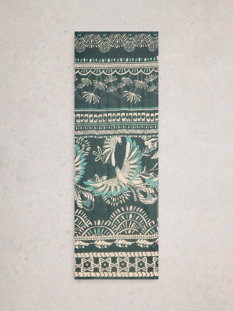 White Stuff Lily Floral Bird scarf green multi - British product