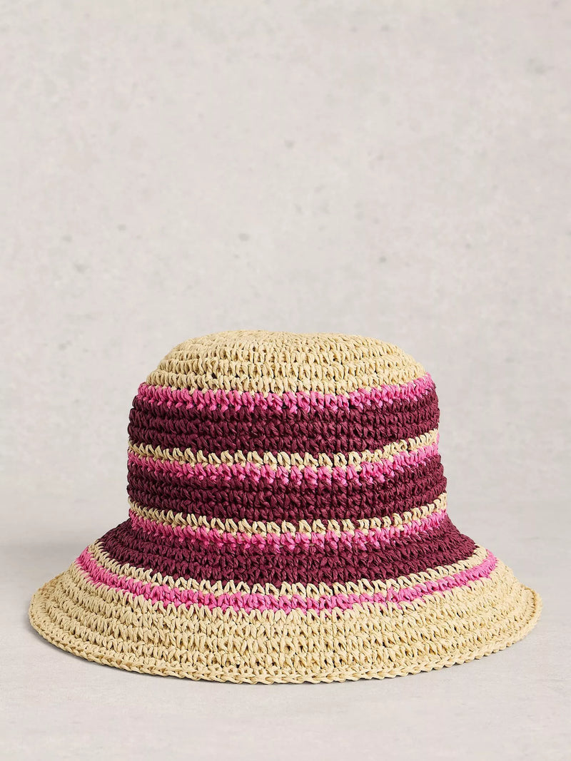 White Stuff crochet bucket hat in pink multi - British product