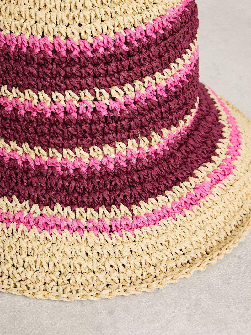 White Stuff crochet bucket hat in pink multi - British product