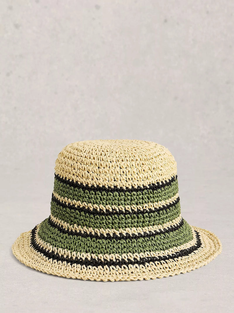 White Stuff crochet stripe bucket hat (British brand)