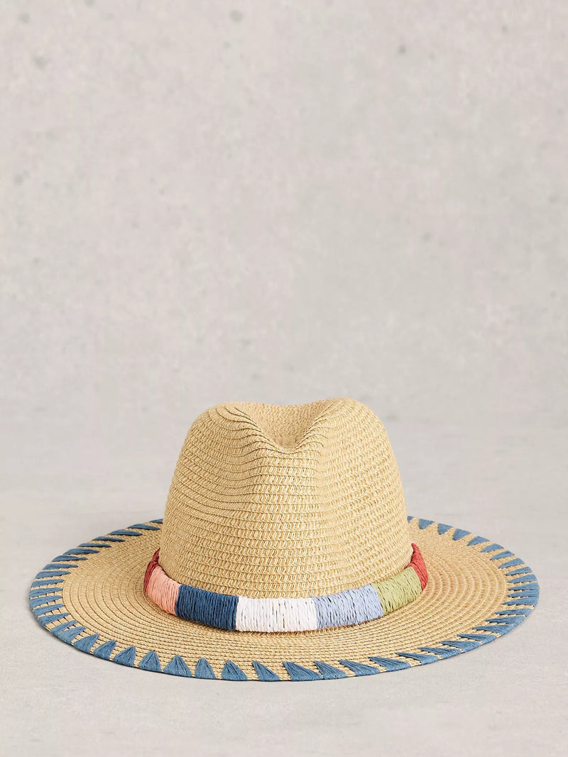 White Stuff raffia whipstitch fedora multi (British brand)