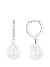 John Lewis Orelia Drop Pavé Huggie Hoop Earrings, Pearl/Silver- Buy online at McGrocer