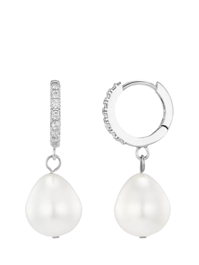John Lewis Orelia Drop Pavé Huggie Hoop Earrings, Pearl/Silver- Buy online at McGrocer