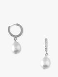 Orelia drop huggie hoop earrings in pearl and silver, UK version