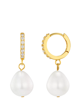 John Lewis Orelia Drop Pavé Huggie Hoop Earrings, Pearl/Gold- Buy online at McGrocer