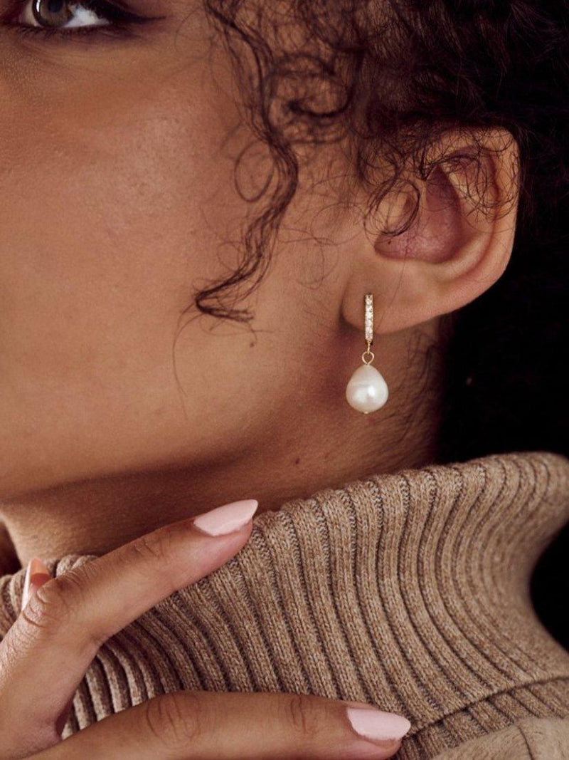 Orelia drop hoop earrings pearl gold - British product