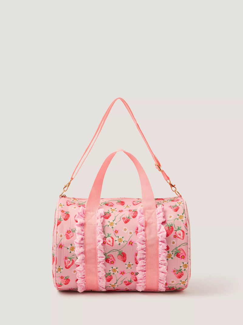 Monsoon strawberry gingham duffle bag for kids, imported from the UK