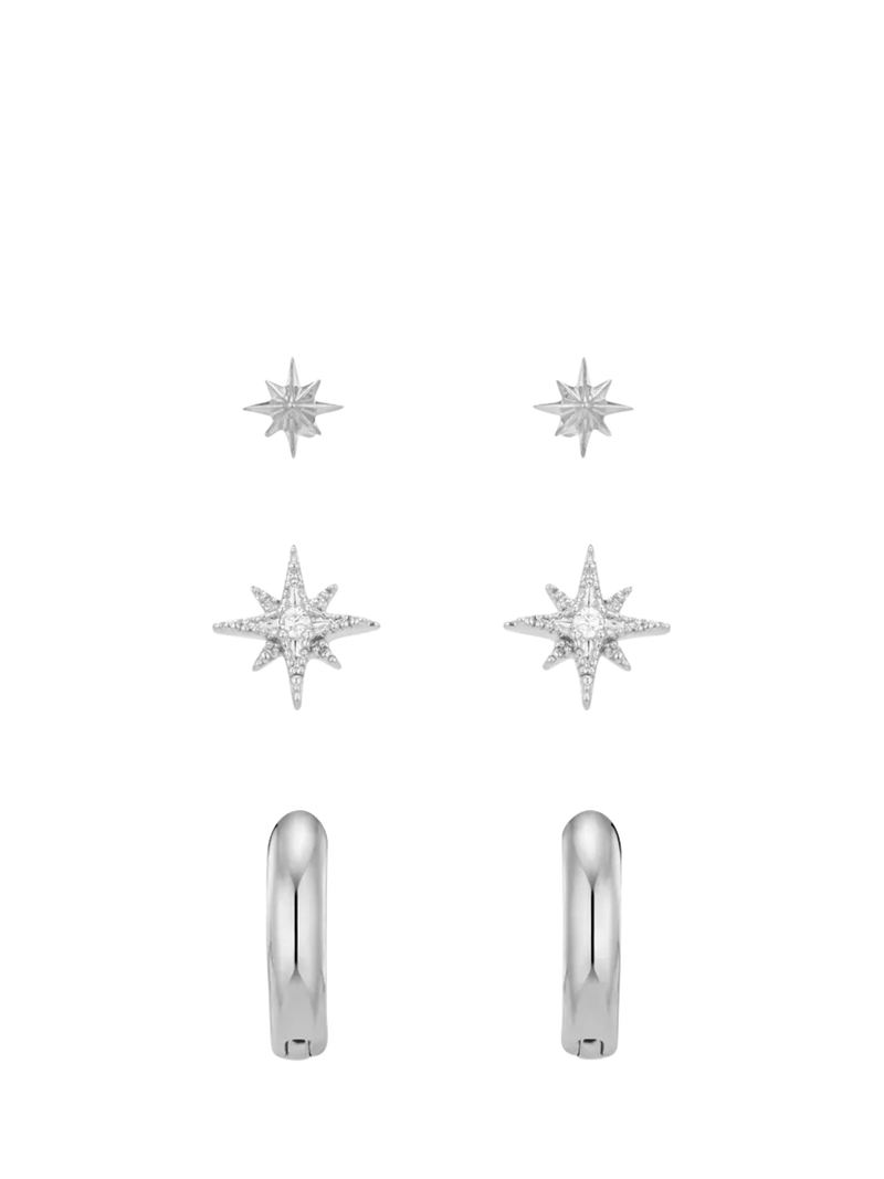 Orelia earring set with star studs and hoops, imported from the UK