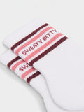 Sweaty Betty Varsity Slogan Sports Socks White/Melrose Pink, imported from the UK