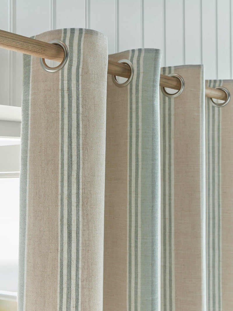 Laura Ashley Wickham Stripe lined curtains sage natural, imported from the UK