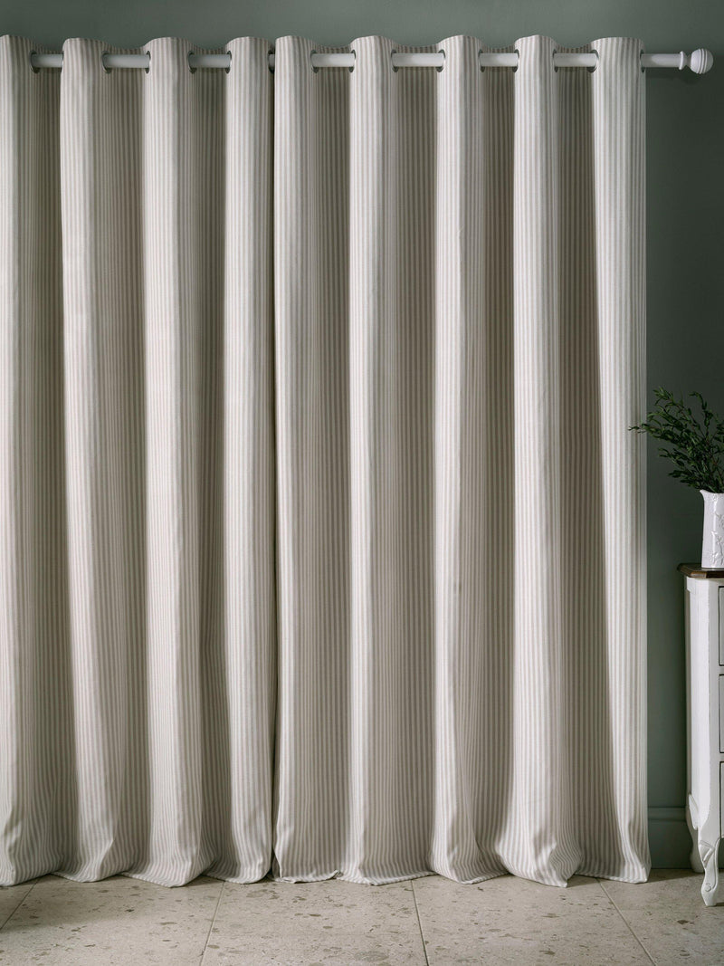 Laura Ashley Cornish Chenille Stripe Natural lined eyelet curtains W112x137cm, UK version