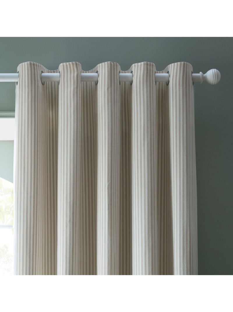 Laura Ashley Cornish Chenille Stripe Natural lined eyelet curtains W112x137cm, UK version