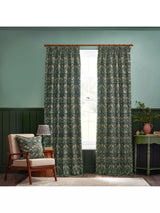 John Lewis Morris & Co. Strawberry Thief Forest Green Lined Pencil Pleat Curtains 168 x 229cm- Buy online at McGrocer
