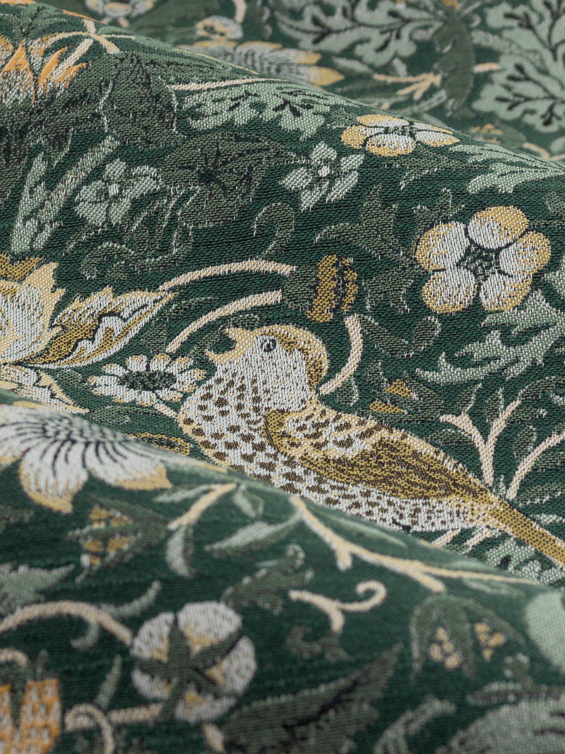 Morris & Co Strawberry Thief curtains in forest green - British product