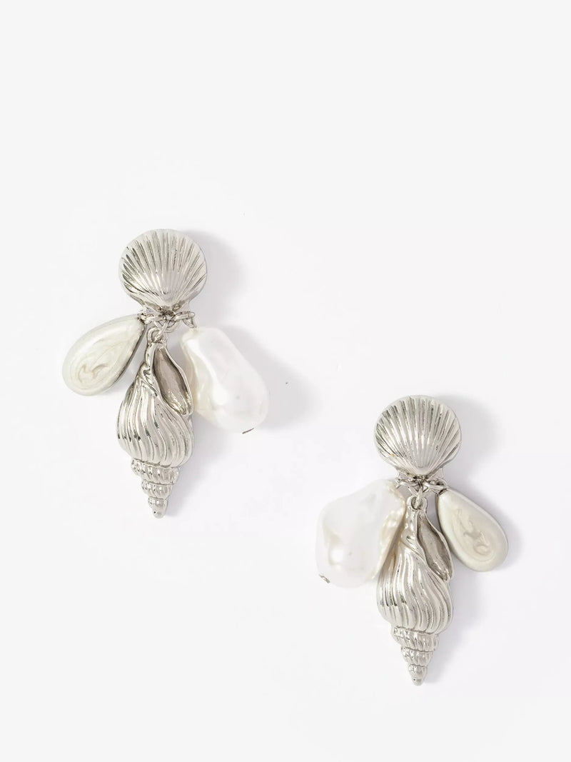 Mint Velvet Pearl Drop Shell Earrings, Silver