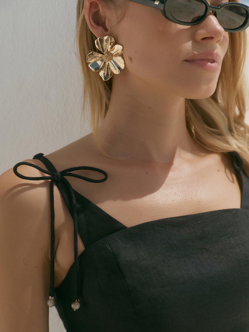 Mint Velvet statement flower earrings gold 5cm (British brand)
