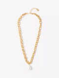 Mint Velvet gold double layer chain necklace with pearl drop, UK version