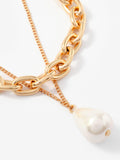 Mint Velvet gold double layer chain necklace with pearl drop, UK version