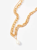 Mint Velvet gold double layer chain necklace with pearl drop, UK version