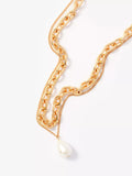 Mint Velvet gold double layer chain necklace with pearl drop, UK version