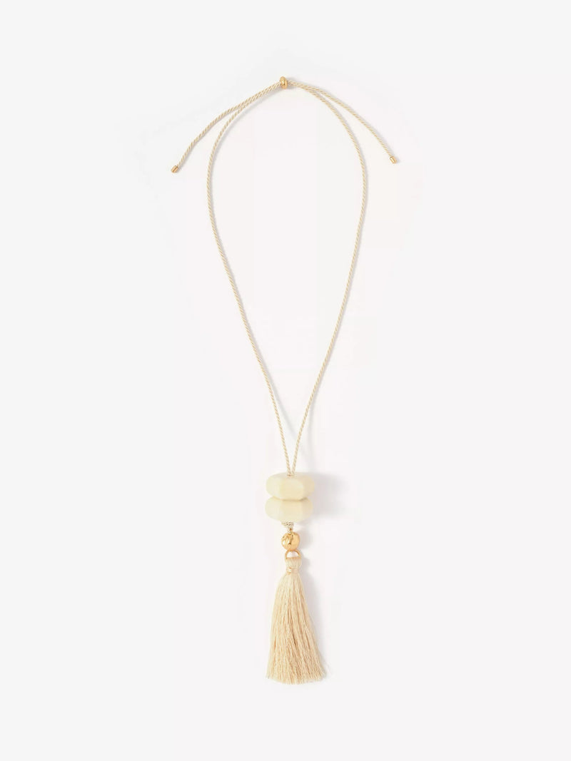 Mint Velvet tassel pendant necklace gold cream 62cm (British brand)