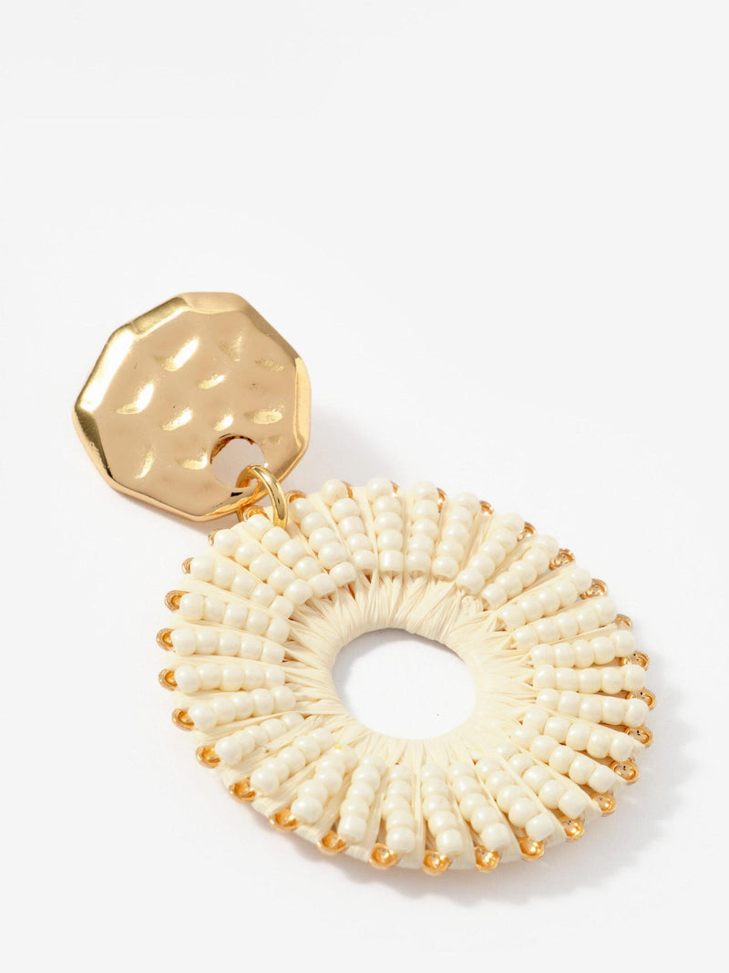 Mint Velvet statement raffia hoop earrings gold cream 5cm (British brand)